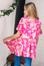 Load image into Gallery viewer, Fuchsia Floral Frill Ruffle Hem Tiered Swing Top