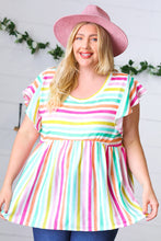 Load image into Gallery viewer, Lavender Rainbow Stripe Babydoll Top