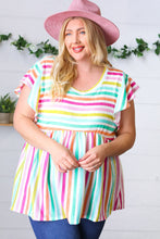 Load image into Gallery viewer, Lavender Rainbow Stripe Babydoll Top