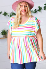 Load image into Gallery viewer, Lavender Rainbow Stripe Babydoll Top