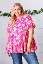 Load image into Gallery viewer, Fuchsia Floral Frill Ruffle Hem Tiered Swing Top
