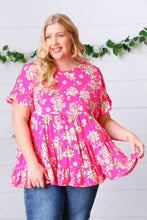 Load image into Gallery viewer, Fuchsia Floral Frill Ruffle Hem Tiered Swing Top