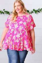 Load image into Gallery viewer, Fuchsia Floral Frill Ruffle Hem Tiered Swing Top