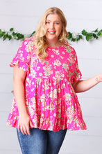 Load image into Gallery viewer, Fuchsia Floral Frill Ruffle Hem Tiered Swing Top