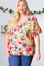 Load image into Gallery viewer, Red Flat Floral Pring Dolman Ruffle Frill Sleeve Blouse