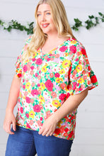 Load image into Gallery viewer, Red Flat Floral Pring Dolman Ruffle Frill Sleeve Blouse
