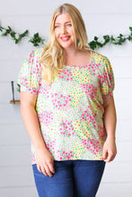 Load image into Gallery viewer, Canary/Mint Floral Square Neck Bubble Sleeve Top