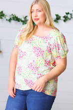 Load image into Gallery viewer, Canary/Mint Floral Square Neck Bubble Sleeve Top