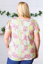 Load image into Gallery viewer, Canary/Mint Floral Square Neck Bubble Sleeve Top