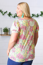 Load image into Gallery viewer, Canary/Mint Floral Square Neck Bubble Sleeve Top