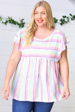 Load image into Gallery viewer, Plum Rainbow Small Stripe Babydoll Top