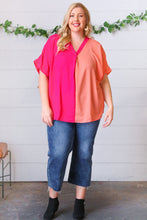 Load image into Gallery viewer, Peach &amp; Magenta Color Block V Neck Crepe Top