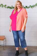Load image into Gallery viewer, Peach &amp; Magenta Color Block V Neck Crepe Top