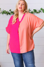 Load image into Gallery viewer, Peach &amp; Magenta Color Block V Neck Crepe Top