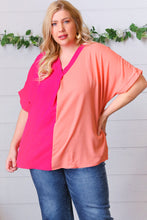 Load image into Gallery viewer, Peach &amp; Magenta Color Block V Neck Crepe Top