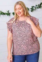 Load image into Gallery viewer, Blush Leopard Print Smoked Ruffle Button Keyhole Blouse
