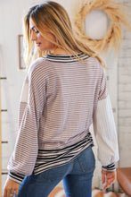 Load image into Gallery viewer, Mauve Two Tone Cable Knit Striped V Neck Top