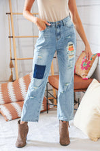 Load image into Gallery viewer, Cotton Washed High Waist Ripped Patchwork Straight Leg Jeans