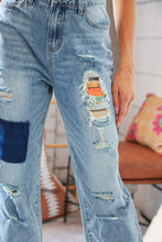 Load image into Gallery viewer, Cotton Washed High Waist Ripped Patchwork Straight Leg Jeans