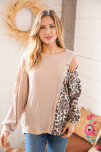 Load image into Gallery viewer, Taupe Peekaboo Shoulder Leopard Print Top