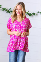 Load image into Gallery viewer, Fuchsia Floral Babydoll Woven Challis Top