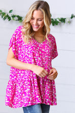 Load image into Gallery viewer, Fuchsia Floral Babydoll Woven Challis Top