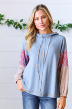 Load image into Gallery viewer, Blue Color Block Turtleneck Color Block Top