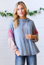 Load image into Gallery viewer, Blue Color Block Turtleneck Color Block Top