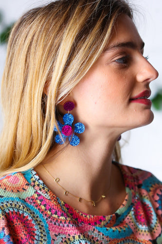 Blue & Magenta Glitter Mod Daisy Earrings