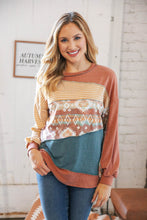 Load image into Gallery viewer, Mauve Patchwork Two Tone Aztec Outseam Top