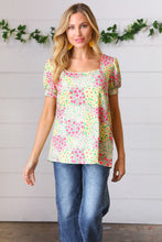 Load image into Gallery viewer, Canary/Mint Floral Square Neck Bubble Sleeve Top
