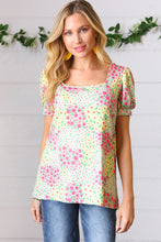 Load image into Gallery viewer, Canary/Mint Floral Square Neck Bubble Sleeve Top