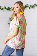 Load image into Gallery viewer, Canary/Mint Floral Square Neck Bubble Sleeve Top