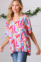 Load image into Gallery viewer, Blue &amp; Fuchsia Geometric Print Woven Top