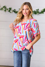 Load image into Gallery viewer, Blue &amp; Fuchsia Geometric Print Woven Top