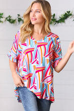 Load image into Gallery viewer, Blue &amp; Fuchsia Geometric Print Woven Top