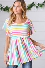 Load image into Gallery viewer, Lavender Rainbow Stripe Babydoll Top