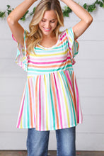 Load image into Gallery viewer, Lavender Rainbow Stripe Babydoll Top