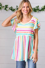 Load image into Gallery viewer, Lavender Rainbow Stripe Babydoll Top