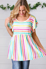 Load image into Gallery viewer, Lavender Rainbow Stripe Babydoll Top