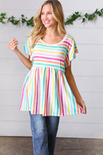 Load image into Gallery viewer, Lavender Rainbow Stripe Babydoll Top