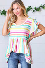 Load image into Gallery viewer, Lavender Rainbow Stripe Babydoll Top