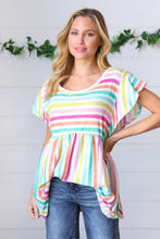 Load image into Gallery viewer, Lavender Rainbow Stripe Babydoll Top