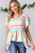 Load image into Gallery viewer, Lavender Rainbow Stripe Babydoll Top
