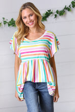 Load image into Gallery viewer, Lavender Rainbow Stripe Babydoll Top
