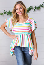 Load image into Gallery viewer, Lavender Rainbow Stripe Babydoll Top