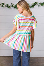 Load image into Gallery viewer, Lavender Rainbow Stripe Babydoll Top