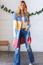 Load image into Gallery viewer, Denim Wide Stripe Terry Color Block Open Cardigan