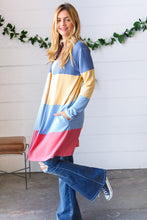 Load image into Gallery viewer, Denim Wide Stripe Terry Color Block Open Cardigan