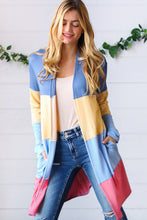 Load image into Gallery viewer, Denim Wide Stripe Terry Color Block Open Cardigan